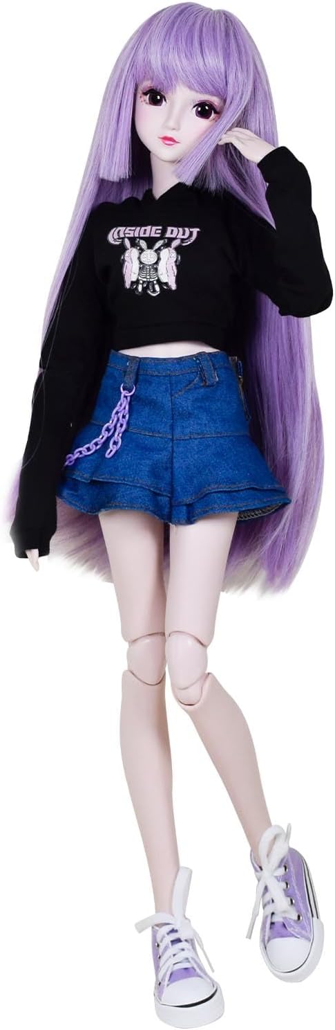 1/3 SD Doll 24" Ball Jointed BJD Doll Anime Style Fashion Doll Movable Joints Dolls, Purple Hair