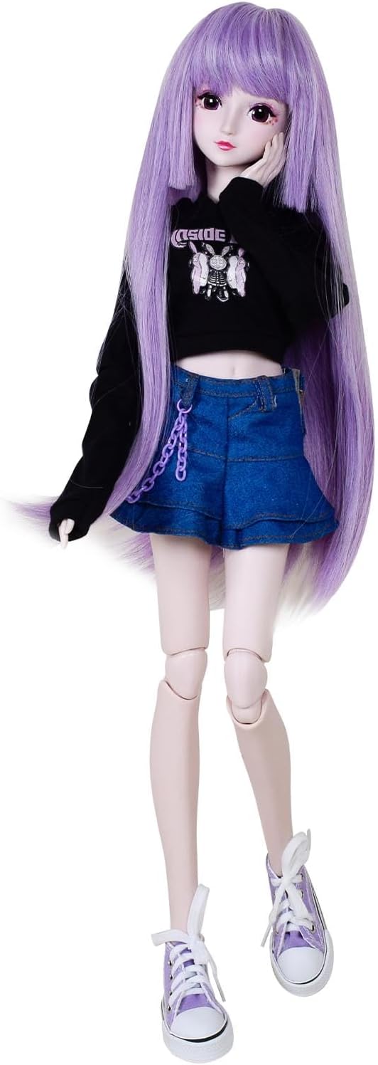 1/3 SD Doll 24" Ball Jointed BJD Doll Anime Style Fashion Doll Movable Joints Dolls, Purple Hair